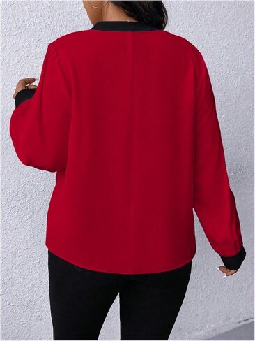 Soly Hux Women's Plus Tops Latched V Neck Long Sleeve Block Block Disual Work Plouse in Kuwait