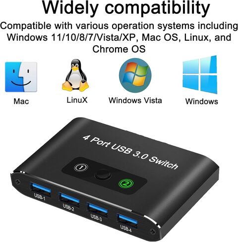 USB 2.0 Switch, 2 Computers Sharing 4 Devices, USB 2.0 Switcher for Mouse, Keyboard, Printer, Scanner, Flash Drive, Compatible with Windows, Mac, Linux, Chrome OS in Saudi Arabia
