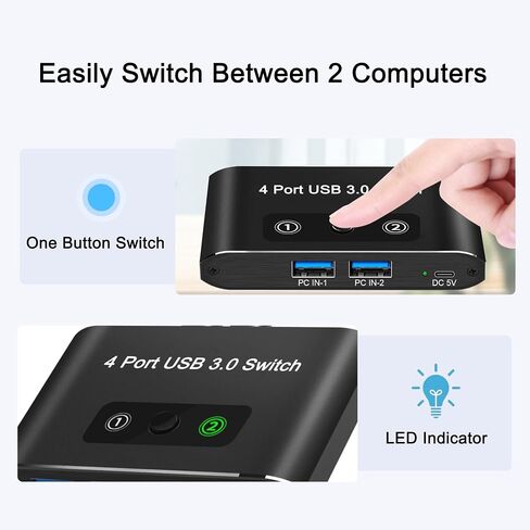USB 2.0 Switch, 2 Computers Sharing 4 Devices, USB 2.0 Switcher for Mouse, Keyboard, Printer, Scanner, Flash Drive, Compatible with Windows, Mac, Linux, Chrome OS in Saudi Arabia