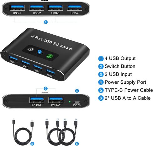 USB 2.0 Switch, 2 Computers Sharing 4 Devices, USB 2.0 Switcher for Mouse, Keyboard, Printer, Scanner, Flash Drive, Compatible with Windows, Mac, Linux, Chrome OS in Saudi Arabia