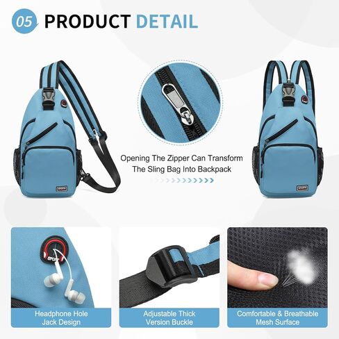 Convertible Sling Bag Crossbody Backpack, 12.9-Inch Pads Bags with Headphone Jack Shoulder Bag Casual Pack for Women Men Hiking Travel Cycling (Black) in Kuwait