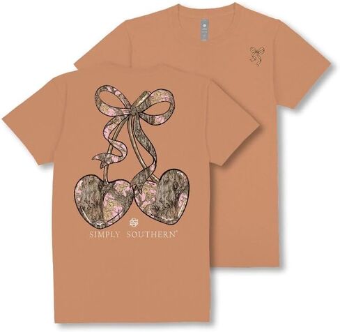 Simply Southern Pink Camo, Cherry, Bow, Hearts, Adult T-Shirt in Saudi Arabia