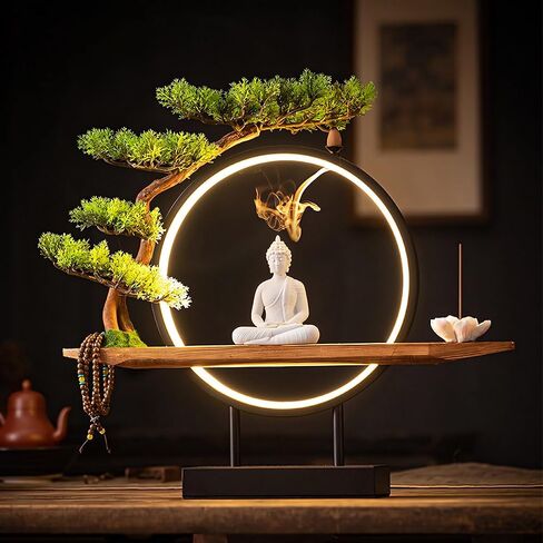Shakyamuni Buddha Ceramic Statue Indoor Backflow Incense Burner with Led Ring Light，Meditation Decoration for Home and Office, Suitable for Cone and Stick Incense in Kuwait