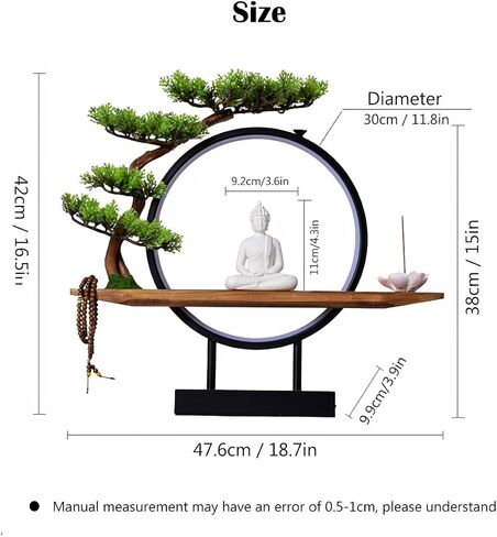 Shakyamuni Buddha Ceramic Statue Indoor Backflow Incense Burner with Led Ring Light，Meditation Decoration for Home and Office, Suitable for Cone and Stick Incense in Kuwait