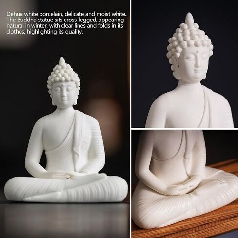 Shakyamuni Buddha Ceramic Statue Indoor Backflow Incense Burner with Led Ring Light，Meditation Decoration for Home and Office, Suitable for Cone and Stick Incense in Kuwait