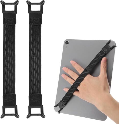 Security Hand Strap Holder for Tablets, 2 Pcs Universal Handle Grip with Elastic Bands, One-Handed Operation, Anti-Drop Strap Compatible with pad, Kindle, eBook Readers (Black) in Saudi Arabia
