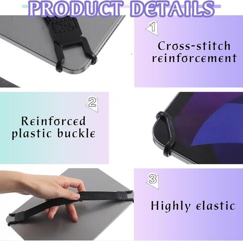 Security Hand Strap Holder for Tablets, 2 Pcs Universal Handle Grip with Elastic Bands, One-Handed Operation, Anti-Drop Strap Compatible with pad, Kindle, eBook Readers (Black) in Saudi Arabia