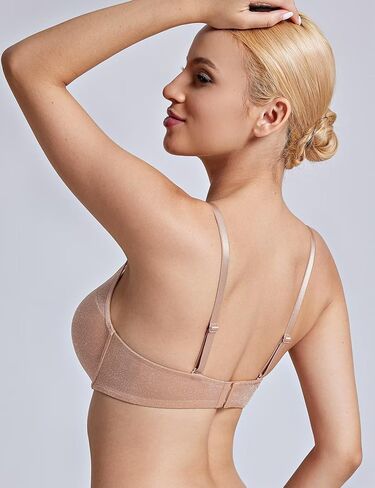 Deyllo Women's Sexy Glitter Mesh Deep V Plunge Bra Full Coverage Underwire with Adjustable Straps in Kuwait