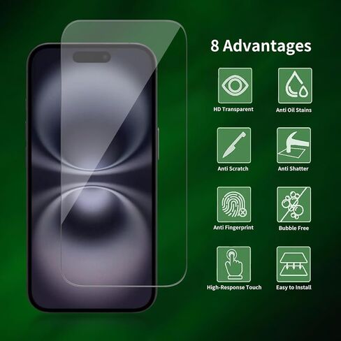 2 Pack for iPhone 16 / iPhone 15 Screen Protector, Tempered-Glass, Micro-curved Edges, Case Friendly, Bubble Free, HD Clear, Easy Installation in Saudi Arabia