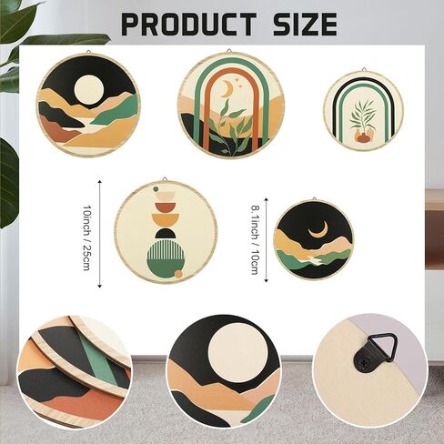 5pcs Boho Wall Art - Bohemian Farmhouse Degic Geometric Wall Decoring لغرفة النوم ، الحمام ، استوديو اليوغا ، غرفة المعيشة - مجموعة جدار بوهو مع نغمات ترابية وتصميم الحد الأدنى ، جدار المنزل الطبيعي (بوهيميان) in Kuwait