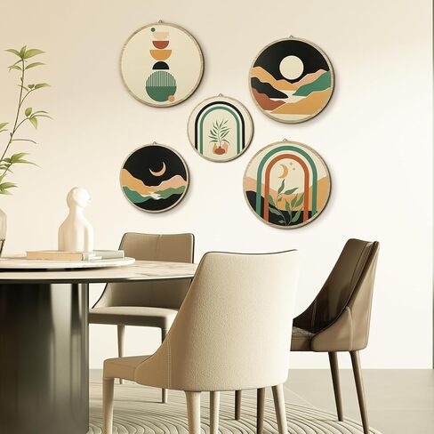 5pcs Boho Wall Art - Bohemian Farmhouse Degic Geometric Wall Decoring لغرفة النوم ، الحمام ، استوديو اليوغا ، غرفة المعيشة - مجموعة جدار بوهو مع نغمات ترابية وتصميم الحد الأدنى ، جدار المنزل الطبيعي (بوهيميان) in Kuwait