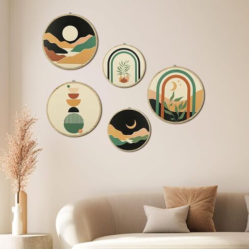 5pcs Boho Wall Art - Bohemian Farmhouse Degic Geometric Wall Decoring لغرفة النوم ، الحمام ، استوديو اليوغا ، غرفة المعيشة - مجموعة جدار بوهو مع نغمات ترابية وتصميم الحد الأدنى ، جدار المنزل الطبيعي (بوهيميان) in Kuwait
