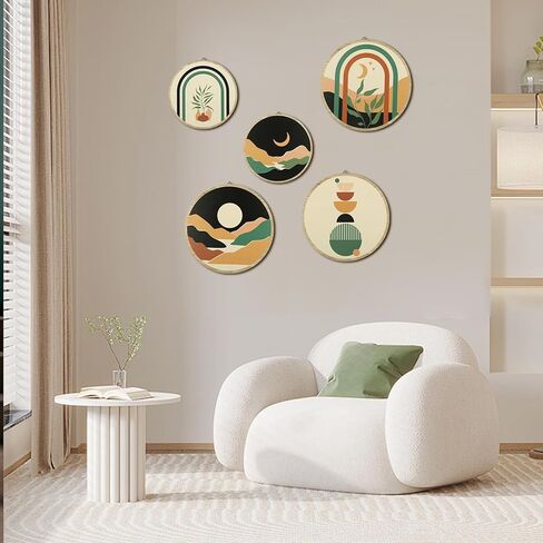 5pcs Boho Wall Art - Bohemian Farmhouse Degic Geometric Wall Decoring لغرفة النوم ، الحمام ، استوديو اليوغا ، غرفة المعيشة - مجموعة جدار بوهو مع نغمات ترابية وتصميم الحد الأدنى ، جدار المنزل الطبيعي (بوهيميان) in Kuwait