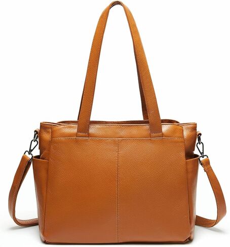 Genuine Leather Tote Bag for Women Large Shoulder Purse with 3 Compartments, Work and Everyday Handbag with Adjustable Strap in Kuwait