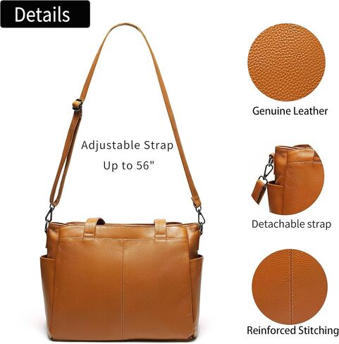 Genuine Leather Tote Bag for Women Large Shoulder Purse with 3 Compartments, Work and Everyday Handbag with Adjustable Strap in Kuwait
