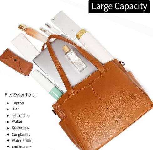 Genuine Leather Tote Bag for Women Large Shoulder Purse with 3 Compartments, Work and Everyday Handbag with Adjustable Strap in Kuwait