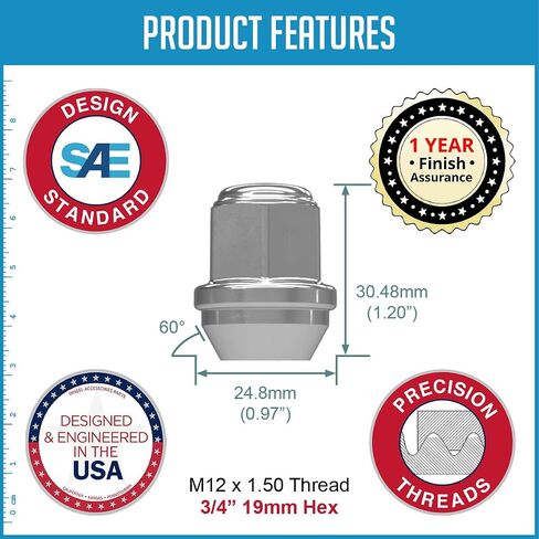 إكسسوارات العجلات أجزاء 20 PCS M12x1.5 12x1.5 Thread OEM Style Lug Nuts 1.2 "Long Chrome 3/4" 19mm Hex Fits Jeep Compass Patriot ｜ Chrysler Grand Caravan Pacifica 6509769AA ｜ 611-074 in Saudi Arabia