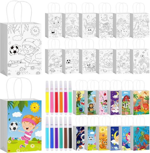 Abbylike 72 Pcs Easter He Lives Color Your Own Bags for Kids Coloring Goodie Bags Christian Paper Gift Bags Easter Party Favor Bags with 48 Markers for Religious Party Favors Supplies DIY Crafts Gifts in Kuwait