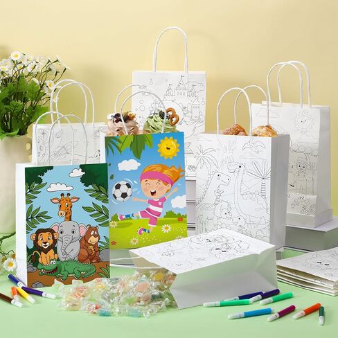 Abbylike 72 Pcs Easter He Lives Color Your Own Bags for Kids Coloring Goodie Bags Christian Paper Gift Bags Easter Party Favor Bags with 48 Markers for Religious Party Favors Supplies DIY Crafts Gifts in Kuwait