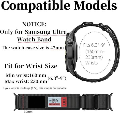 نايلون وعرة لـ Galaxy Watch 7 نطاقات فائقة 47 مم ، حزام نايلون فيلكرو قابل للتعديل ل Samsung Watch Ultra Band مع مشبك حلقة مزدوجة متوافقة مع Galaxy Ultra Watch Band للرجال/النساء in Saudi Arabia