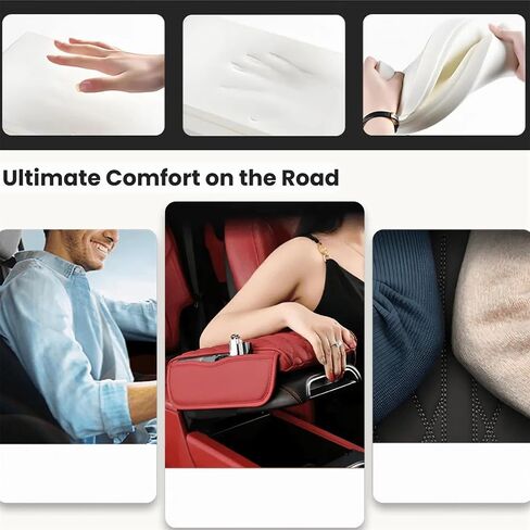 وسادة مسند الذراعين في Memory Foam Carrest 2025 CANTER CANCOLE CUSHION CUSHION CAR CAR CORD ARMREST COVER AUTO CENTOLE CENTOLE CENTER CONCT COVER COVER COR COR CORPREST ORGANIZER (Black and Red) in Kuwait