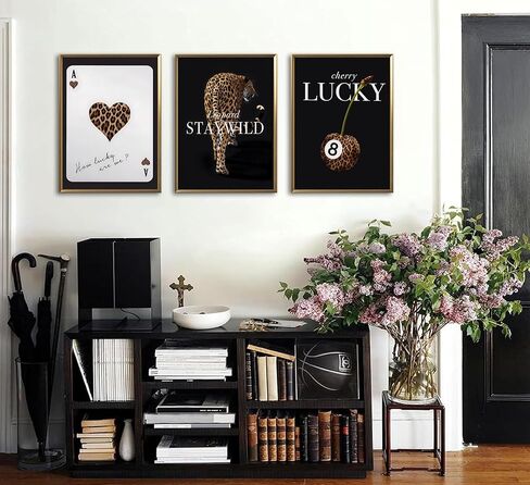 3pcs أزياء النمر المطبوعات الجدار الفن preppy على غرار البوكر ليوبارد سبيد آس ملصقات قماش محظوظ 8 بلياردو جدار ديكور الفهد صورة طباعة صورة للنساء غرفة نوم غرفة المعيشة الحمام ديكور بدون ترام in Saudi Arabia