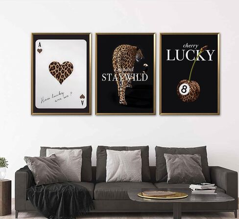 3pcs أزياء النمر المطبوعات الجدار الفن preppy على غرار البوكر ليوبارد سبيد آس ملصقات قماش محظوظ 8 بلياردو جدار ديكور الفهد صورة طباعة صورة للنساء غرفة نوم غرفة المعيشة الحمام ديكور بدون ترام in Saudi Arabia