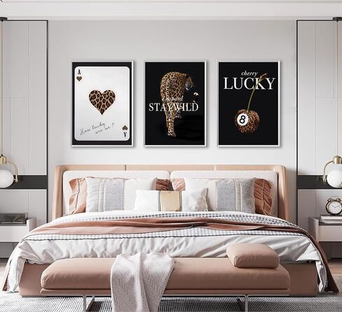 3pcs أزياء النمر المطبوعات الجدار الفن preppy على غرار البوكر ليوبارد سبيد آس ملصقات قماش محظوظ 8 بلياردو جدار ديكور الفهد صورة طباعة صورة للنساء غرفة نوم غرفة المعيشة الحمام ديكور بدون ترام in Saudi Arabia