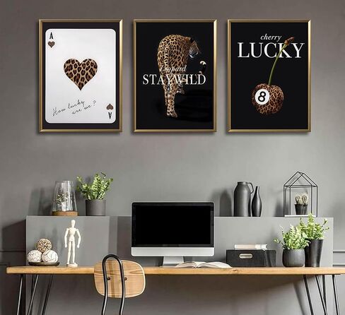 3pcs أزياء النمر المطبوعات الجدار الفن preppy على غرار البوكر ليوبارد سبيد آس ملصقات قماش محظوظ 8 بلياردو جدار ديكور الفهد صورة طباعة صورة للنساء غرفة نوم غرفة المعيشة الحمام ديكور بدون ترام in Saudi Arabia