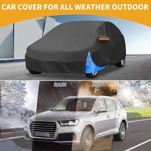 Waterproof All-Weather Universal Car Cover with Right Side Zipper, 190T Polyeste Black Blue Fits for SUV 190" to 200" Length in Saudi Arabia
