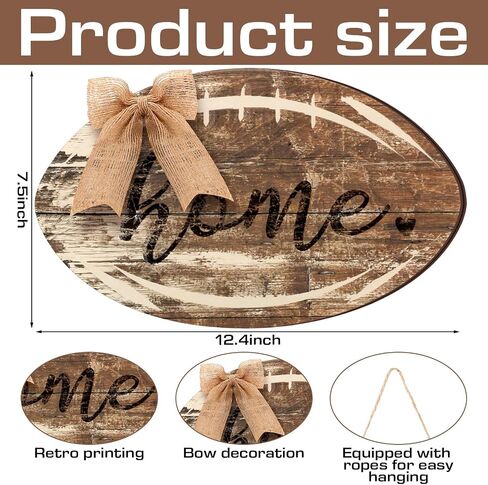 Yousoontic Fall Football Sign Front Door Decor Wooden Vintage Football Hanging Decor Rustic Thanksgiving Wall Art with Bow Knot Turkey Farmhouse Wall Art for Home Autumn Harvest Front Porch in Saudi Arabia