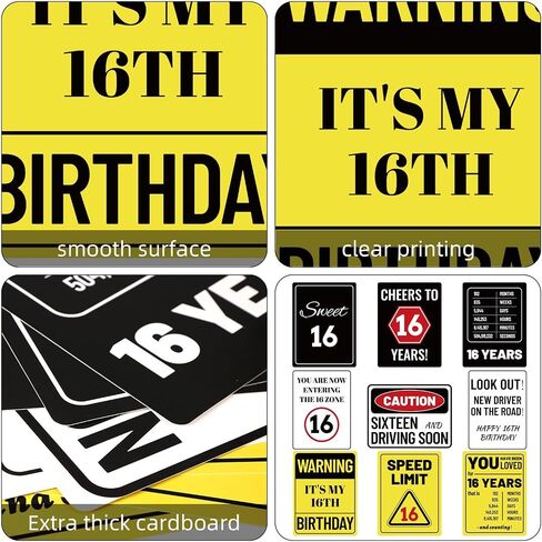 9pcs 16th Warning Birthday Party Decorations, Birthday Wall Signs Funny Tags Teenager Decor with Caution Logos for Sweet 16 Years Old Teen Boys & Girls Photo Props Door Window Posters in Saudi Arabia