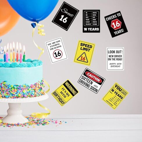 9pcs 16th Warning Birthday Party Decorations, Birthday Wall Signs Funny Tags Teenager Decor with Caution Logos for Sweet 16 Years Old Teen Boys & Girls Photo Props Door Window Posters in Saudi Arabia