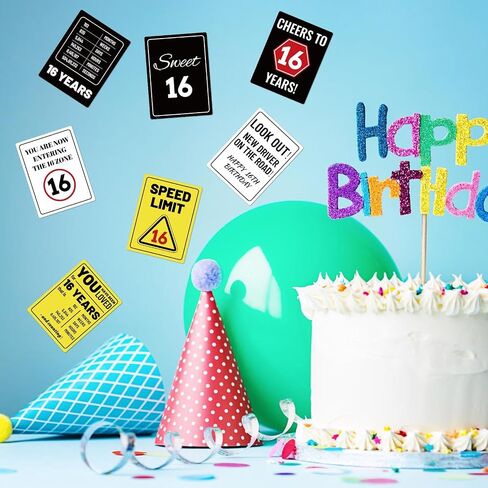 9pcs 16th Warning Birthday Party Decorations, Birthday Wall Signs Funny Tags Teenager Decor with Caution Logos for Sweet 16 Years Old Teen Boys & Girls Photo Props Door Window Posters in Saudi Arabia