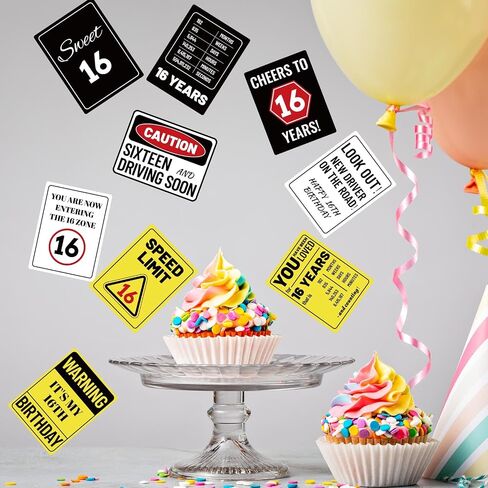 9pcs 16th Warning Birthday Party Decorations, Birthday Wall Signs Funny Tags Teenager Decor with Caution Logos for Sweet 16 Years Old Teen Boys & Girls Photo Props Door Window Posters in Saudi Arabia