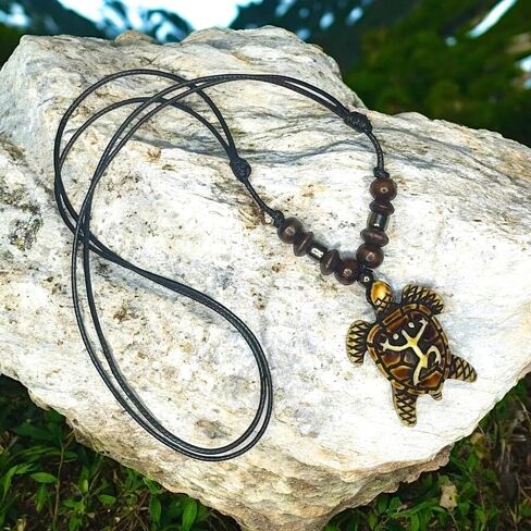 LAVIP Hawaiian Sea Turtle Pendant Surfer Necklace Adjustable Cord Necklace in Brown, White, and Black for Men & Women in Saudi Arabia