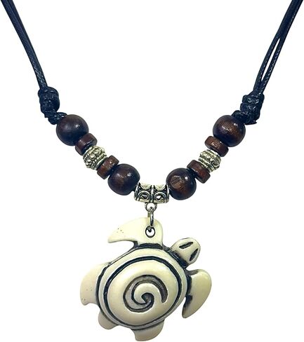 LAVIP Hawaiian Sea Turtle Pendant Surfer Necklace Adjustable Cord Necklace in Brown, White, and Black for Men & Women in Saudi Arabia