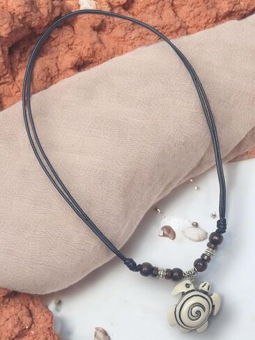 LAVIP Hawaiian Sea Turtle Pendant Surfer Necklace Adjustable Cord Necklace in Brown, White, and Black for Men & Women in Saudi Arabia