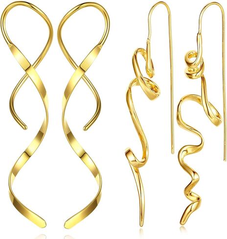 Earrings for Women Trendy Spiral Threader Earrings Hypoallergenic Silver Dangle Drop Earrings 14k Gold Unique Twist Simple Earrings Jewelry in Saudi Arabia