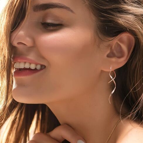 Earrings for Women Trendy Spiral Threader Earrings Hypoallergenic Silver Dangle Drop Earrings 14k Gold Unique Twist Simple Earrings Jewelry in Saudi Arabia