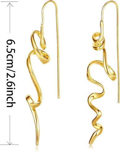 Earrings for Women Trendy Spiral Threader Earrings Hypoallergenic Silver Dangle Drop Earrings 14k Gold Unique Twist Simple Earrings Jewelry in Saudi Arabia