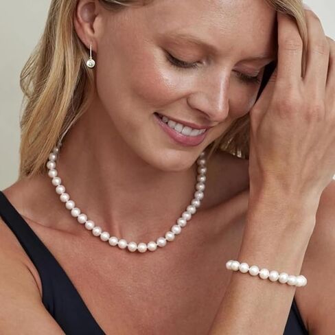 THE PEARL SOURCE AAAA Quality White Round Freshwater Cultured Pearl Hypoallergenic Earrings for Women | 14K Gold Leverbacks Earring | Yellow Gold | 7.0-7.5mm in Saudi Arabia