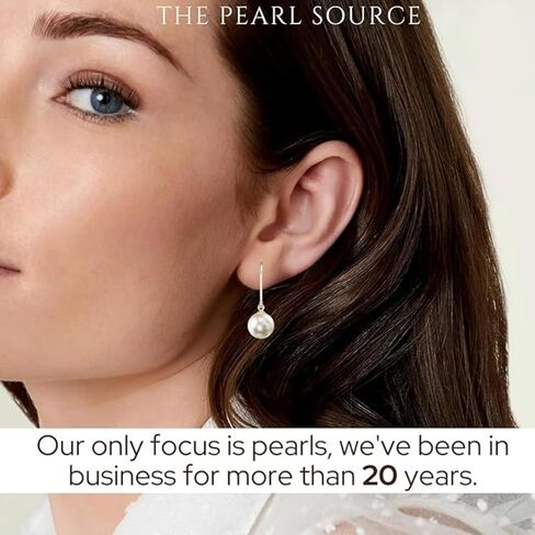 THE PEARL SOURCE AAAA Quality White Round Freshwater Cultured Pearl Hypoallergenic Earrings for Women | 14K Gold Leverbacks Earring | Yellow Gold | 7.0-7.5mm in Saudi Arabia