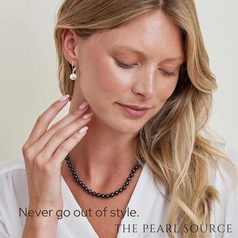 THE PEARL SOURCE AAAA Quality White Round Freshwater Cultured Pearl Hypoallergenic Earrings for Women | 14K Gold Leverbacks Earring | Yellow Gold | 7.0-7.5mm in Saudi Arabia