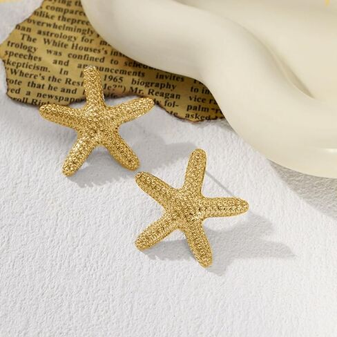 Gold Starfish Earrings for Women 3D Starfish Earring Dangle Summer Beach Vacation Clothes for Women in Kuwait