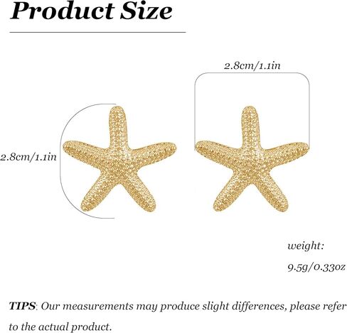 Gold Starfish Earrings for Women 3D Starfish Earring Dangle Summer Beach Vacation Clothes for Women in Kuwait