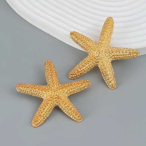 Gold Starfish Earrings for Women 3D Starfish Earring Dangle Summer Beach Vacation Clothes for Women in Kuwait