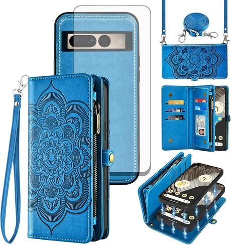 حالة الهاتف ASUWISH لـ Google Pixel 7 Pro 5g Zipper Wallet غطاء خلايا قابلة للفصل مع حزام شاشة شاشة شاشة مزخرفة Pixel7pro Pixel7 XL Seven 7pro 6.7 Women Rose Rose in Kuwait