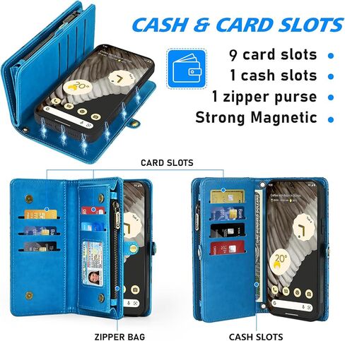 حالة الهاتف ASUWISH لـ Google Pixel 7 Pro 5g Zipper Wallet غطاء خلايا قابلة للفصل مع حزام شاشة شاشة شاشة مزخرفة Pixel7pro Pixel7 XL Seven 7pro 6.7 Women Rose Rose in Kuwait