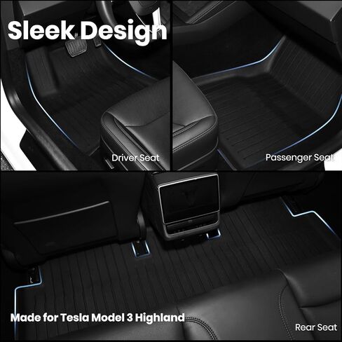 3pcs جميع الطقس Tesla Model 3 Highland Floor Mats 2024 2025 | تصميم أنيق ، جميع الأحوال الجوية ، TPE ، حصيرة شديدة التحمل مع الحواف المرتفعة ونظام قبضة | من السهل التنظيف والرائحة in Saudi Arabia
